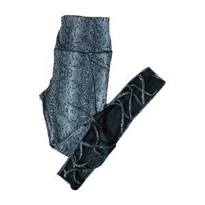 Shosho Snake Print Athletic Leggings Size L - Grey Black Crisscross Pockets